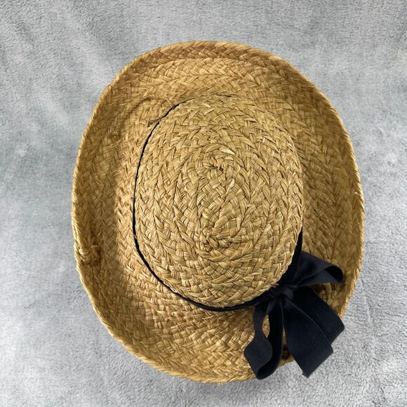 Helen Kaminski Classic 5 Womens OS Tan Raffia Straw Black Ribbon Bow Sun Hat - Picture 8 of 12